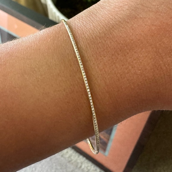 Shy Creation Yellow Gold Diamond Bangle Bracelet 1/6ctw Dainty Elegant - Picture 3 of 4